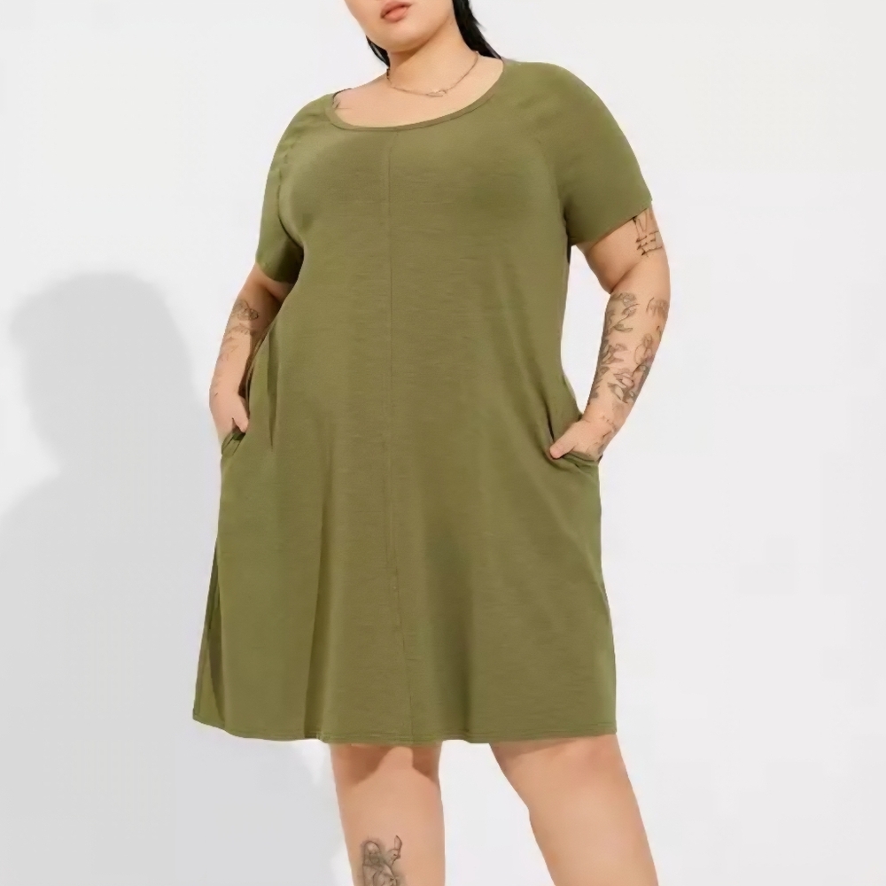 NWT! Torrid Mini Super Soft Raglan Swing Dress Olive Green Plus Size 1x